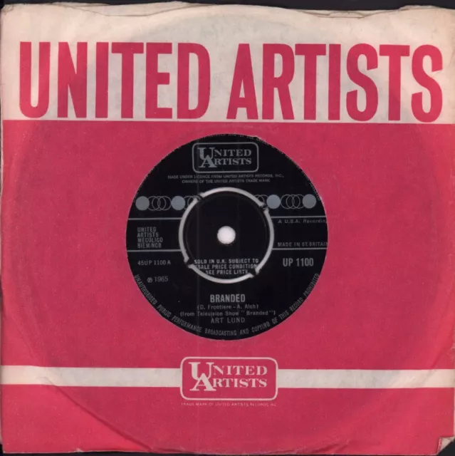 Art Lund Branded 7" vinyl UK United Artists 1965 4 prong label design in company