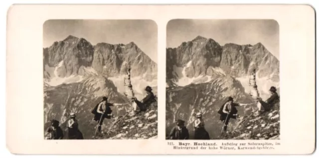 Stereo-Fotografie NPG Berlin-Steglitz, Bergsteiger beim Aufstieg zur Solernspit