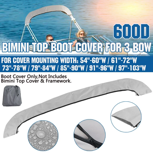 Large Gray Bimini Top Boot Cover Storage Bag Sock Boat Shade No Frame 3 BOW 600D