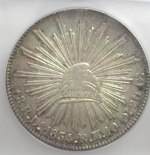 Mexico 1834-Dorm Silver 8 Reales Icg Au-53 Km-377.4