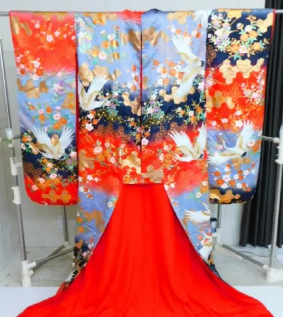Kyoto Iro-uchikake Colorful Gold Kimono Crane Gorgeous Elegant Bridal Wedding