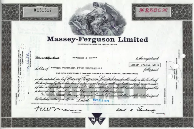 CANADA - Massey - Ferguson Limited, 1978 (2.500 Shares) - mit Gratis-Zugabe !