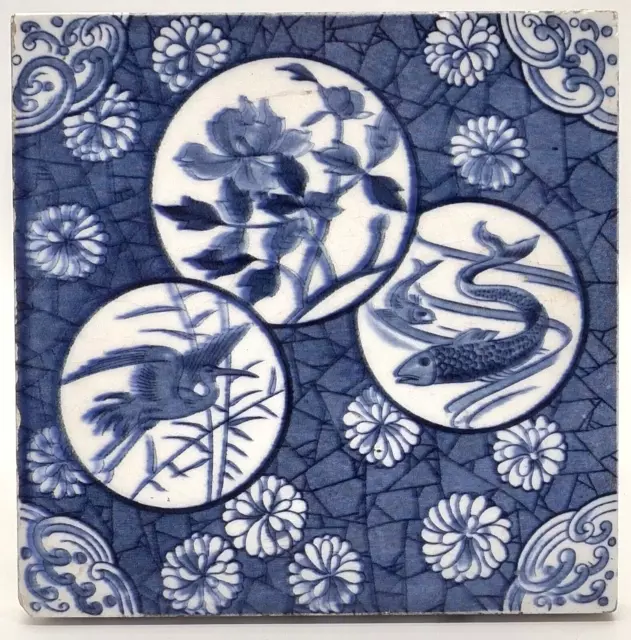 Antique Fireplace Japanesque Aesthetic Transfer Printed Tile Mintons
