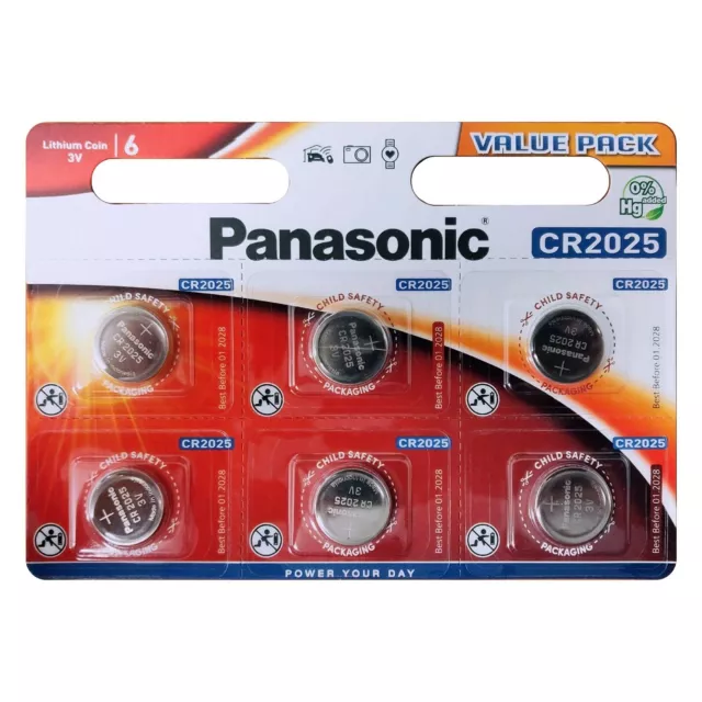 6 x Panasonic CR2025 3V Lithium Coin Cell Battery 2025