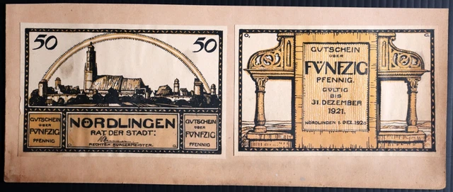 NÖRDLINGEN 1920 1-Sided TEST PRINTS Beyond Specimen! 2x50 Pfennig German Notgeld