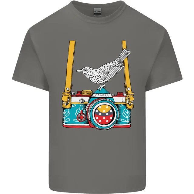 T-shirt top fotocamera con un fotografo di uccellini fotografia da uomo cotone 7