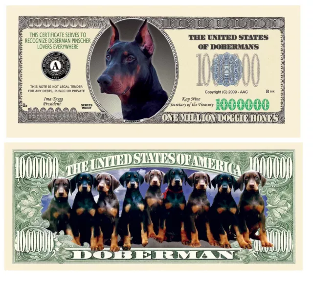 Pack of 50 -Doberman Pinscher Million Dollar Bills - Collectible Novelty Million