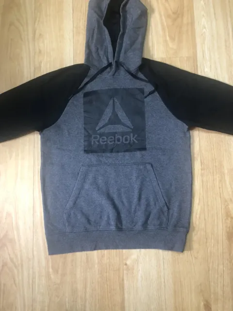 Reebok Hoodie Jacket Medium Cotton Spellout Grey Black Hooded Logo Drawstring
