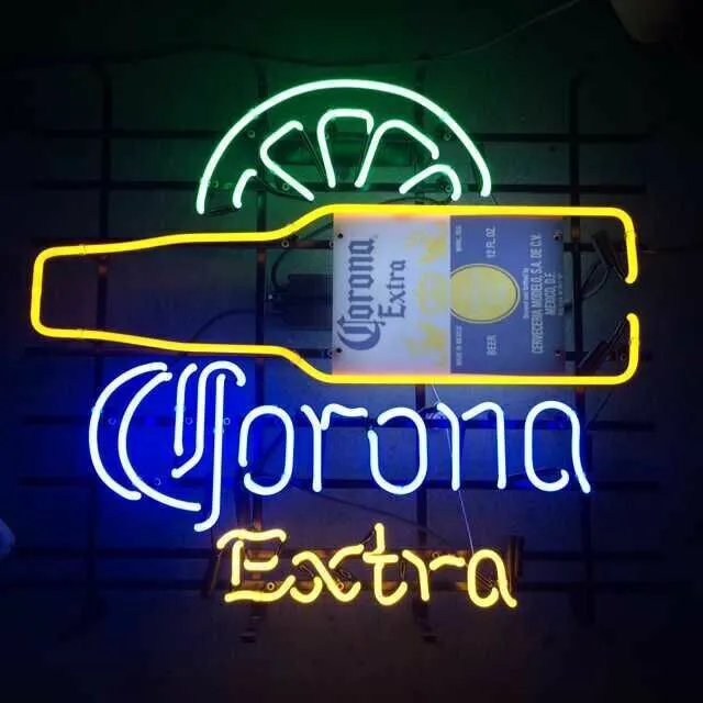 Corona Extra Bottle Lime Neon Sign 19x15 Glass Beer Bar Pub Store Wall Decor