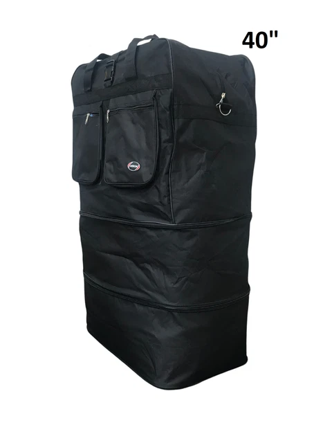 3-Layers Expandable Duffel Bag black Suitcase Collapsible Rolling Wheel  40”