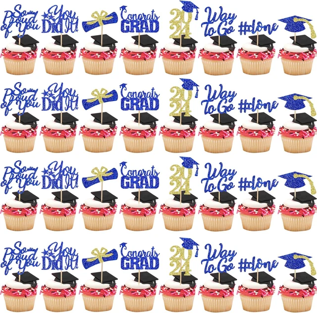 GRADUATION CUPCAKE TOPPERS 2024 Blue and Gold Congrats Grad Class Of
