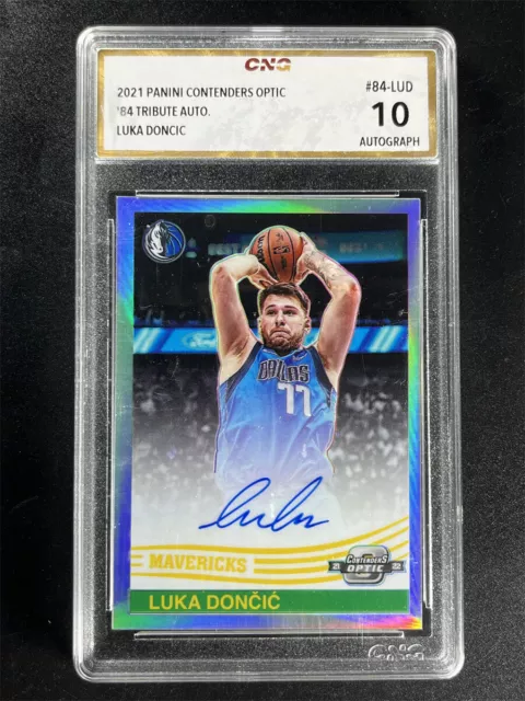 2021-22 Panini Contenders Optic Luka Doncic Silver Prizm Tribute CNG 10 Auto