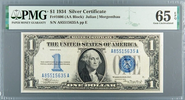 1934 Funny Back Silver Certificate Note Pmg Gem Unc-65 Exceptional Paper Quality