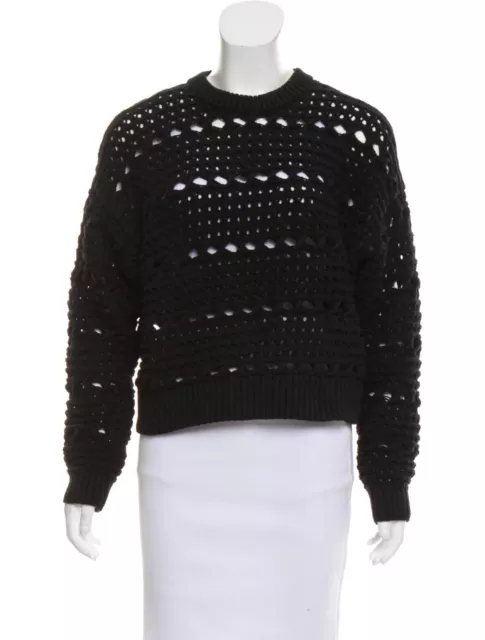 Proenza Schouler Black Cotton Crochet Open Knit Cropped Sweater M WORN TWICE