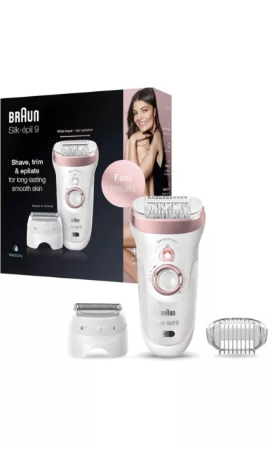 Braun Silk-épil 9 9-720 Epilatore Elettrico senza Filo - Bianco/Rosa + 3 ACC.