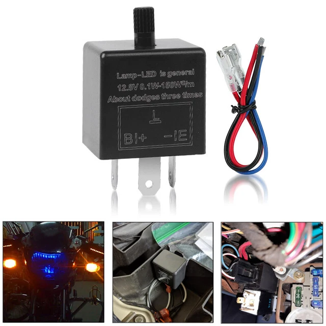 3PIN LED ADJUSTABLE Motorcycle Flasher Relay Turn Signals Indicator