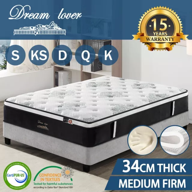 QUEEN DOUBLE KING SINGLE Mattress Bed Euro Top Pocket Spring Firm Foam * 9 Zone