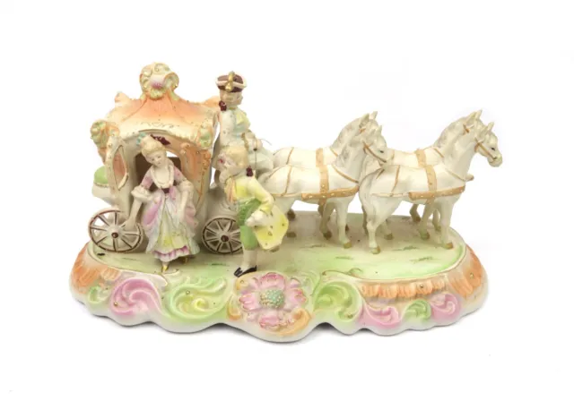 Vintage Bisque Porcelain Horse And Carriage Courting Couple Figurine
