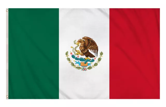 LARGE MEXICO FLAG 5x3FT PREMIUM COLOUR NATIONAL BANNER WITH BRASS EYELETS