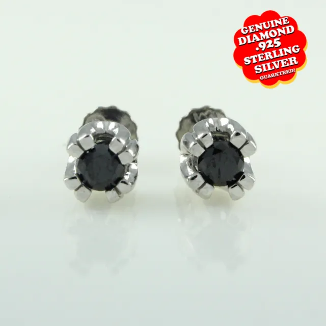 0.46 Ct Black Natural Diamond 14K White Gold Plated Solitaire Stud Earrings