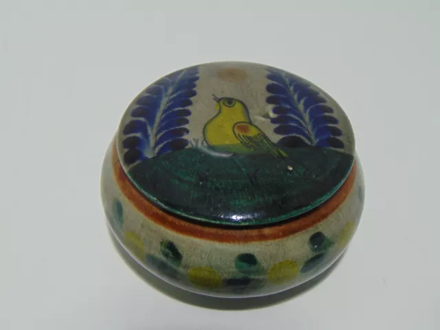 Mexican Pottery Yellow Bird Trinket Box Hand Made Hand Painted