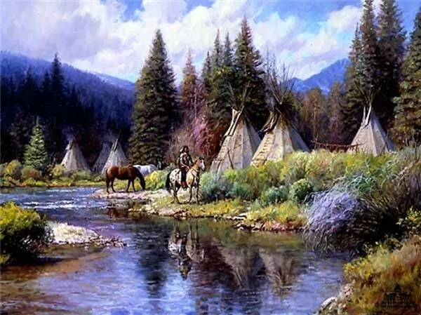Martin Grelle Camp Along the River Signed Open Edition Giclee on Canvas