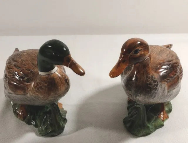 Vintage Ceramic Mallard Drake Male Female Duck Pr Figurine Hand Painted 6" Read
