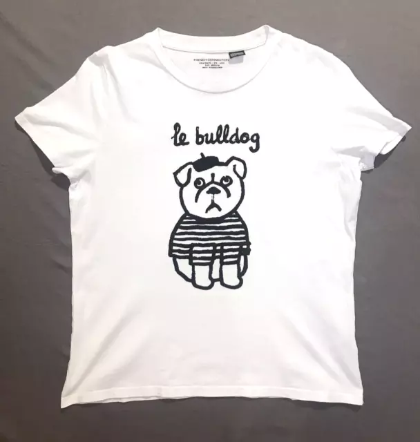 French Connection T-Shirt Women's M White Short Sleeve Le Bulldog (runs Small)