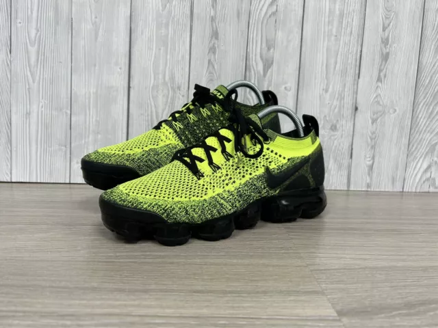 Nike Air VaporMax Flyknit 2 Trainers Size 7 Volt Black Sneakers Yellow Shows