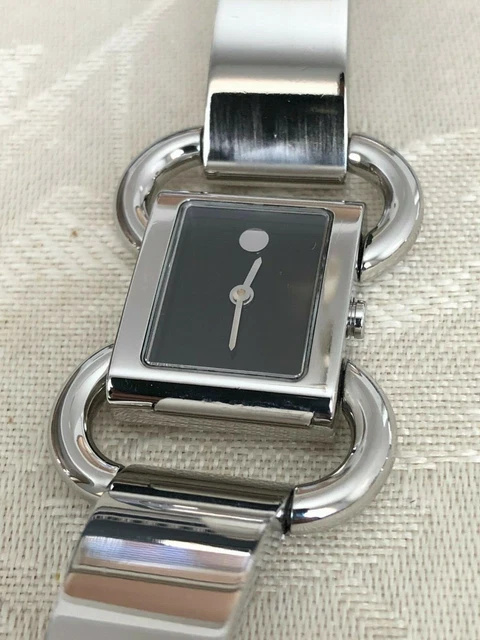 Movado Donna Linio Cassa Quadrata Quadrante Nero In Acciaio Inox