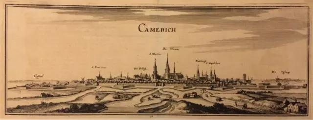 Vue de Camerich, gravure ancienne XVIIe siècle Mérian