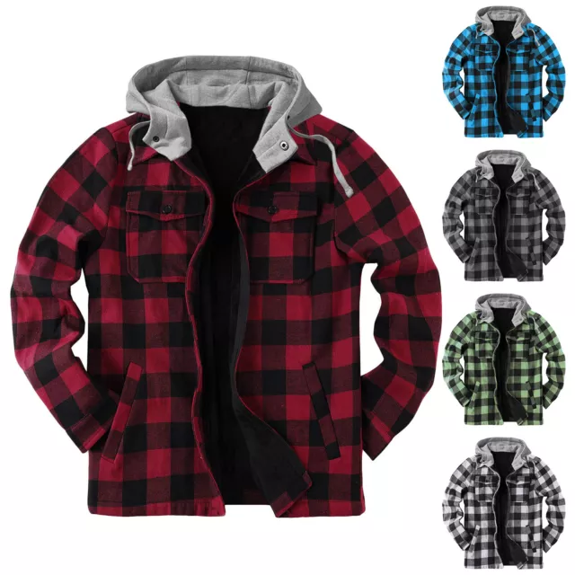 Mens Sherpa Hoodie Hooded Shirt Jacket Winter Long Sleeve Casual Outwear Coats