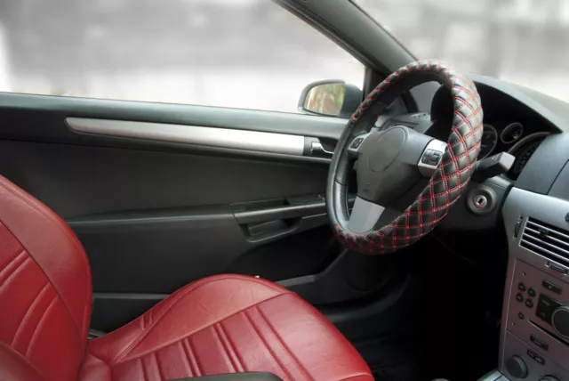 Genuine Sumex Soft Car Steering Wheel Sleeve Cover - Black with Red Stitch