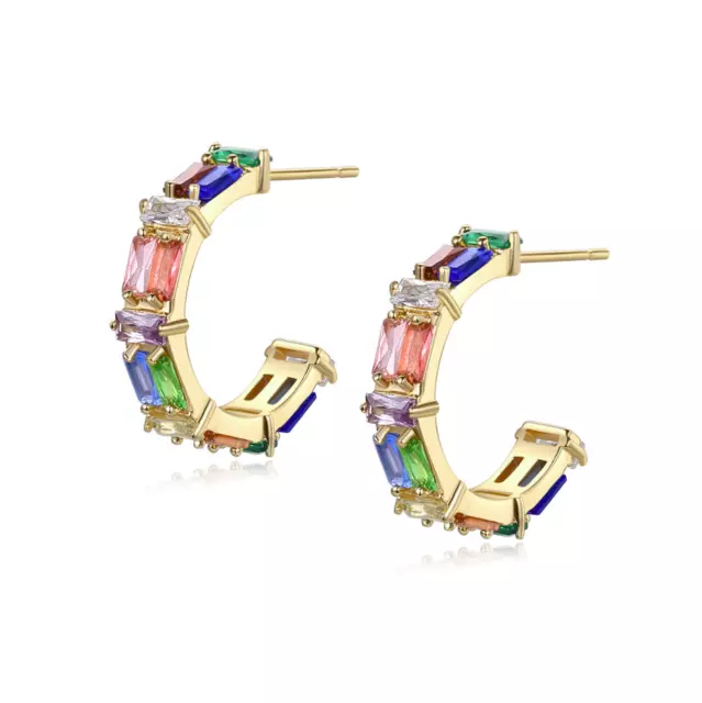Open C Hoop Earrings with Multi Color Swarovski Elements Cubic Zirconia