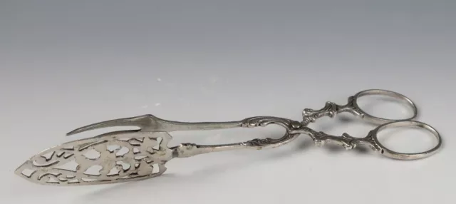 Antique Ornate German Silver Scissor Pastry Sandwich Food Tongs Serving 800