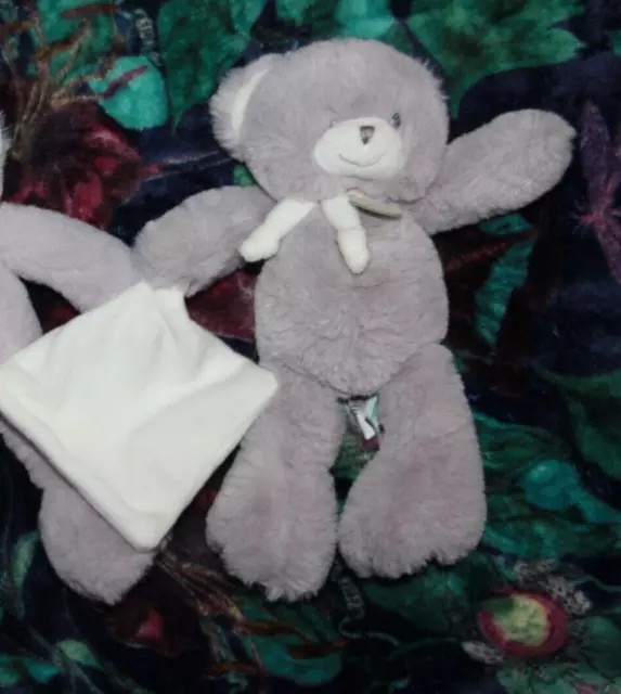 Doudou peluche BABYNAT PAP'OURS GRIS MOUCHOIR BLANC BN0483 24cm   NEUF