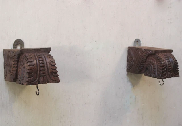 Small Wall Bracket Corbel Pair Wooden Lamp Plant Hanger Hook Vintage Home Decor