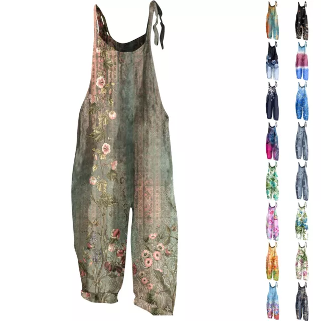 Women Summer Strappy Jumpsuit Boho Sleeveless Suspender Overalls Romper Pants