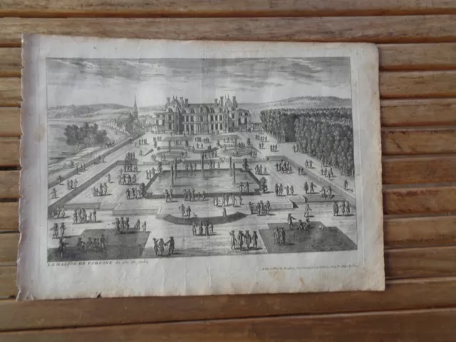 Gravure maison de POMPONE  avec jardins par Perelle chez Langlois -1675