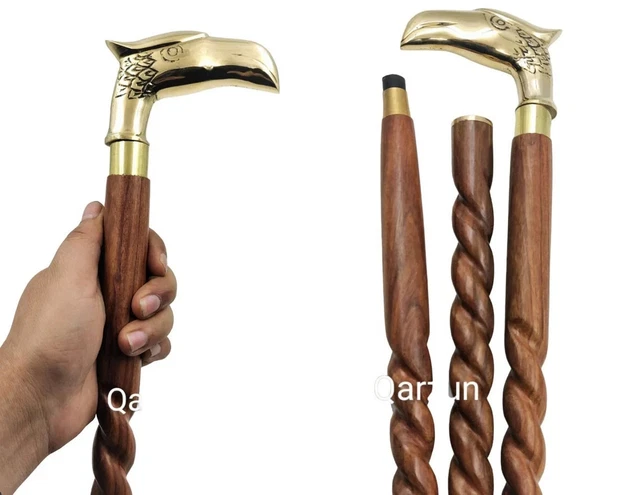 Brass Eagle Cane Head Handle Wooden Walking cane-Walking Stick-Cane 3 Part Open
