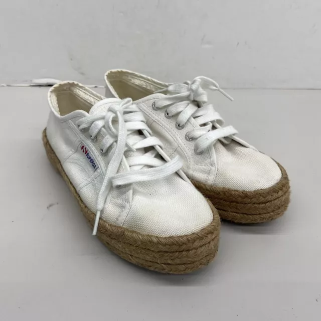 Superga S00CF20-901 White Canvas Lace Up Espadrille Platform Sneakers Womens 7.5