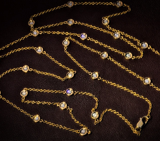 18ct Yellow Gold Diamond Necklace 2ct By The Yard Long Chain 2 Carat Station 16g