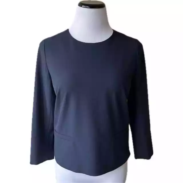 NWT ANN TAYLOR PETITE Navy Blue Structured Top. Size 4P.