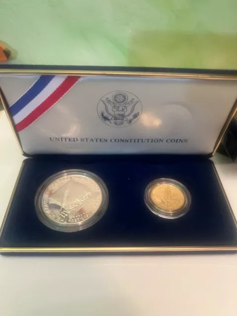 1987 $5 CONSTITUTION GOLD COIN & $1  SILVER DOLLAR  SET, PROOF, Certified