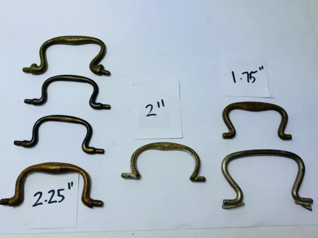7 Victorian drawer handle pulls fancy Bails lot Brass Antique Salvage 1.75-2.25"