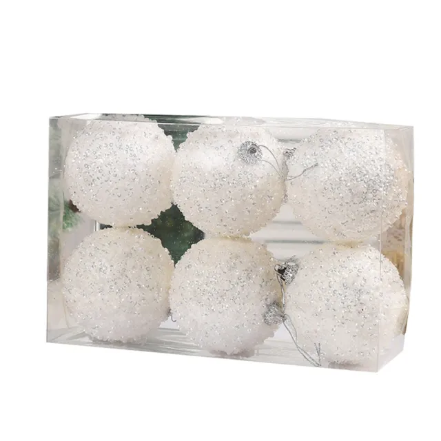 6pcs 8cm Xmas Ball Faux Pearl Decorative Christmas Ball with Rope Foam
