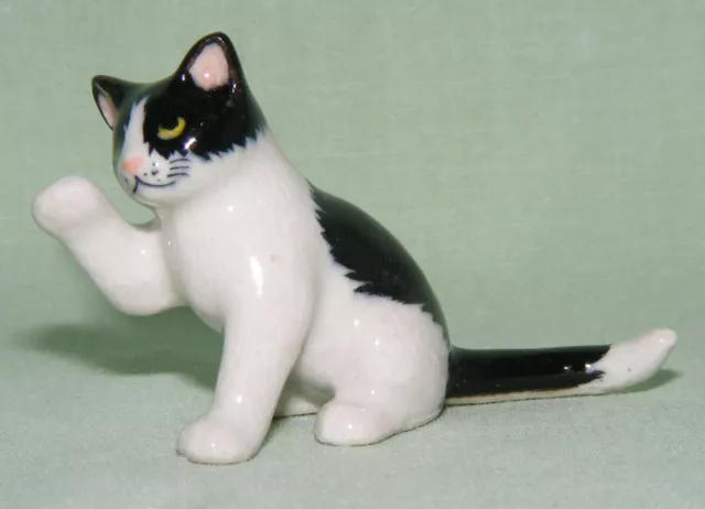 Klima Miniature Porcelain Animal Figure Black & White Cat Sitting Paw Up L173