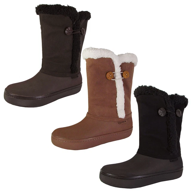 Crocs Womens Modessa Synthetic Suede Button Boot Shoes