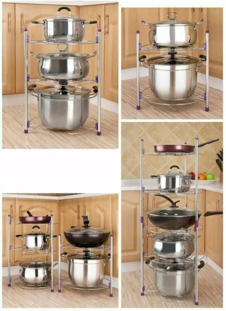 2/3/5 Tiers Saucepan Frying Pan Pot Storage Rack Shelf Stand Kitchen