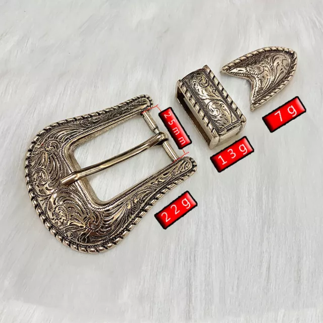 Retro Solid Brass Engraved Western Cowboy Belt Buckle Set For 25mm Strap